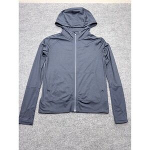 Athleta Womens Small Navy Full Zip Hoodie Thumbhole Performance Jacket Heathered